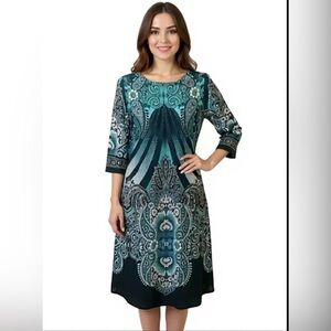 (D-103) Studio one new york 3/4 sleeves‎ womens dress floral blue womens size 12